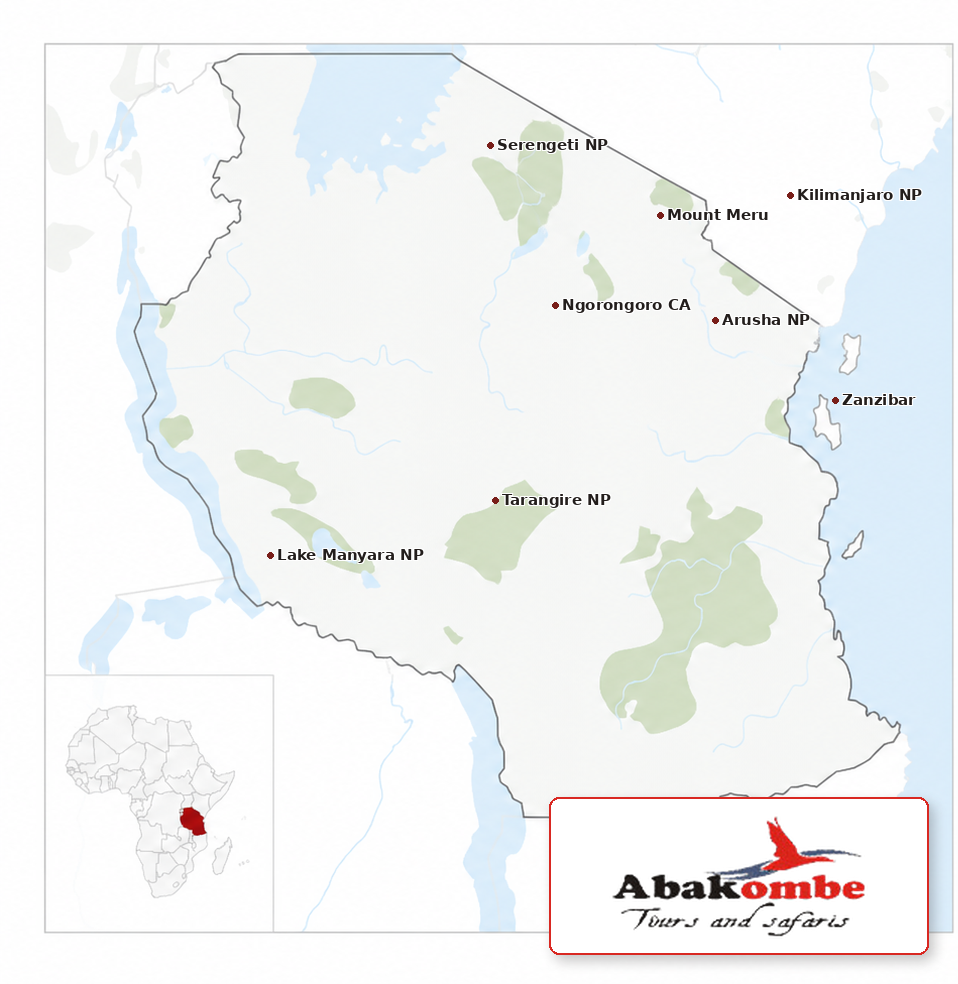 Map of Tanzania showing this tour's real route