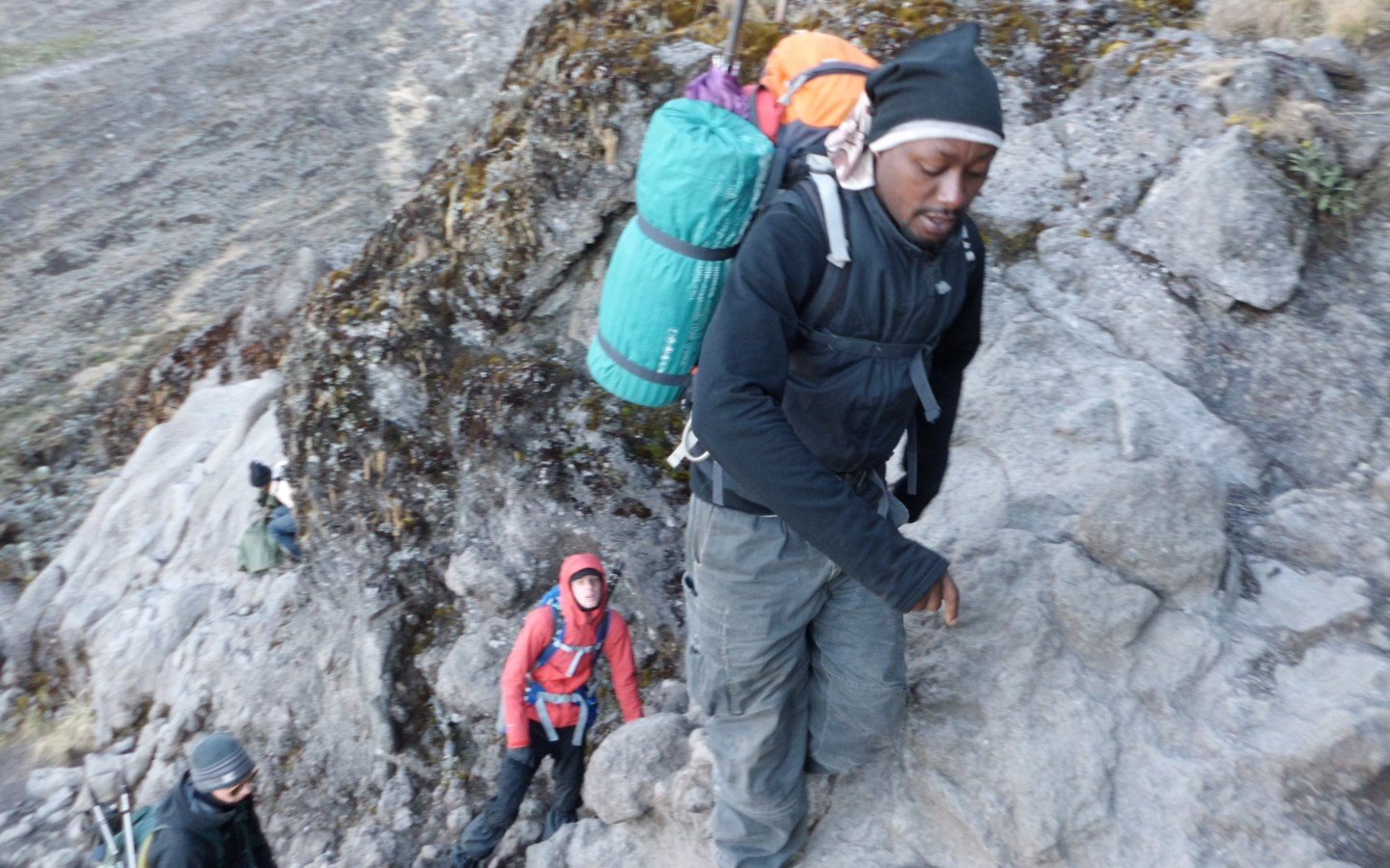 Trekker training on Machame route